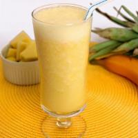 Pineapple Banana Smoothie · Made with pineapple juice, bananas, and greek yogurt.