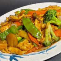 Chicken With Mixed Vegetables · Dark meat chicken with broccoli, napa, cabbage, zucchini, carrot, bamboo shoot, baby corn, w...