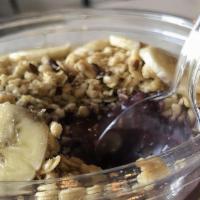 Pure Health Acai Bowl (Antioxidants) · Base: acai, banana, almond milk.

Toppings: sliced banana, hemp granola.

Organic | non-gmo ...