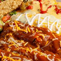 The Grande · Three hand-rolled enchiladas—one beef, one cheese and one sour cream chicken—a cheese chile ...