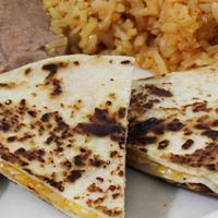 Kid'S Cheese Quesadilla · A child's portion of a baked cheese quesadilla, served with French fries, or refried beans a...