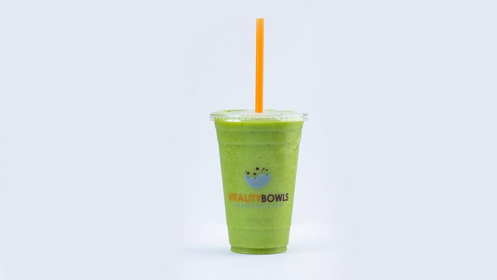 Graviola* Smoothie · 240 cal. Graviola*, Banana, Pineapple, Kale, Mango Juice, Coconut Water.