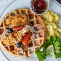 Chicken And Waffle · Belgian waffle, crispy chicken, and 2 scrambled eggs. Consuming raw or undercooked meats, po...