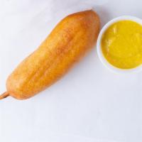 Corn Dog · one stick, one Lil' Peter, corn batter, and a deep fry. Served with Weber's horseradish must...
