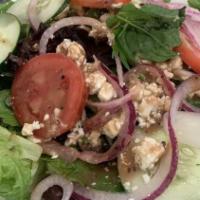 Greek · Spring salad mix, kalamata olives, pepperoncini's, tomatoes, onions and feta cheese.