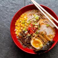 Tonkotsu “Classic” Ramen · Creamy pork broth, pork belly, egg-wheat noodles, sweet corn, black mushroom, bamboo shoots,...