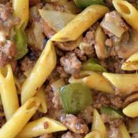 #5- Signature Penne Pepper Steak Pasta · Onions and green peppers sauté over steak, with Chef Mau's secret sauce.