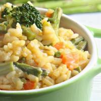 Veggie Risotto · Comes with a balsamic salad and garlic bread