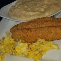 Fish Dinner · 2 pieces whiting or catfish lightly breaded & fried, grilled or blackened.