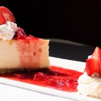 Deep Dish Cheesecake · Monstrous new york style cheesecake with your choice of caramel, strawberry, raspberry melba...