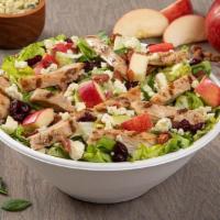 Chicken Harvest Salad (Party) · Chicken breast, hardwood smoked bacon, bleu cheese, crisp apples, honey roasted pecans, drie...