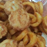 Fried Scallops · Lightly breaded & deep fried.  Served w/curly fries & cole slaw.