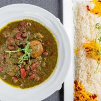 Ghormeh Sabzi Stew · Lamb, herbs, red kidney beans, dried lime, and basmati rice.