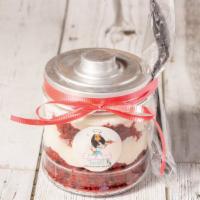 Cake In A Jar · Moist Red Velvet Cake with Delicious Cream Cheese Icing.