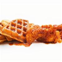  2 Jumbo Tenders & Waffles  · Two Fried Tenders (no sides), Served with Maple Syrup