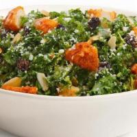 Kale Crunch Salad With Chicken  · Currants, toasted almonds, lemon zest dressing, parmesan cheese, chicken