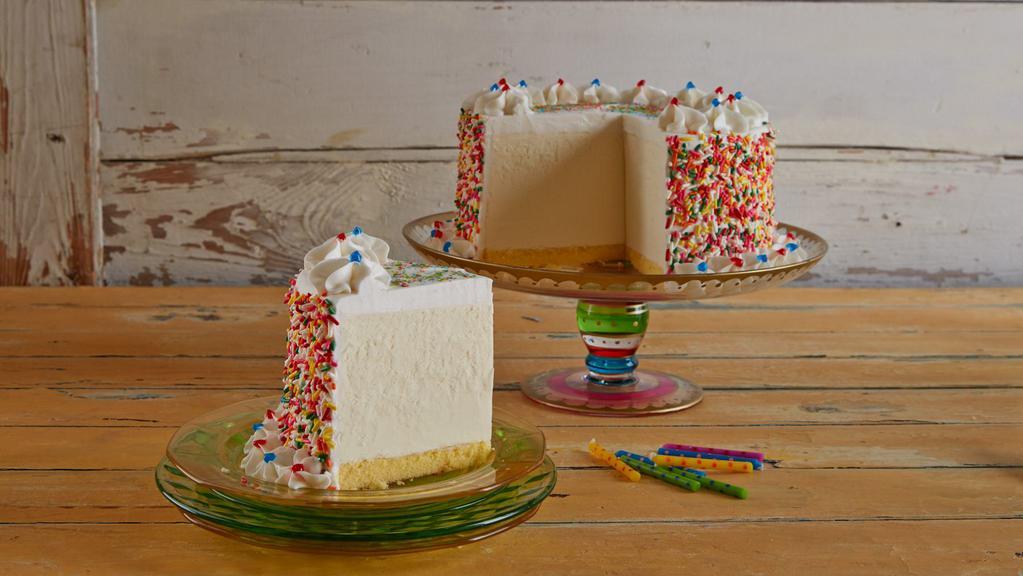 Sprinkle · There’s gold at the bottom of this rainbow and it’s mouthwatering yellow cake with Vanilla Ice Cream. Then, it’s covered with rainbow sprinkles for a party on every plate.