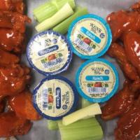 Wings Only (10Pc) · Served with celery and ranch/bleu cheese dressing