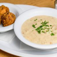 Chowder Combo · Bowl of Chowder with 3 Clam Cakes or Jalapeño Fritters.