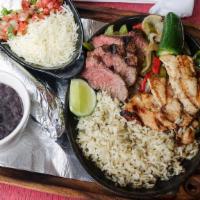 Steak & Chicken Fajitas · rice, beans, jalapeño, sour cream, pico de gallo, cheese, tortillas