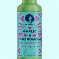 Garlic N Peperoncini Hot Sauce · Mildly spicy and boldly flavored garlic and peperoncini hot sauce made with all natural ingr...