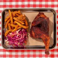 Bbq Smoked  Chicken · House smoked half chicken with your choice of 2 signature sides.