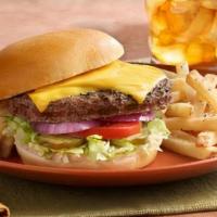 The Half Pound Cheesy Burger · All Beef patty topped with cheddar and American cheeses, lettuce, tomato, red onion, and dil...
