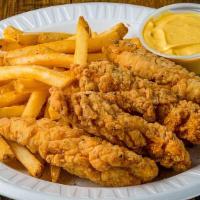 Chicken Tenders · 4 Fried Chicken Tenders served with side of choice.