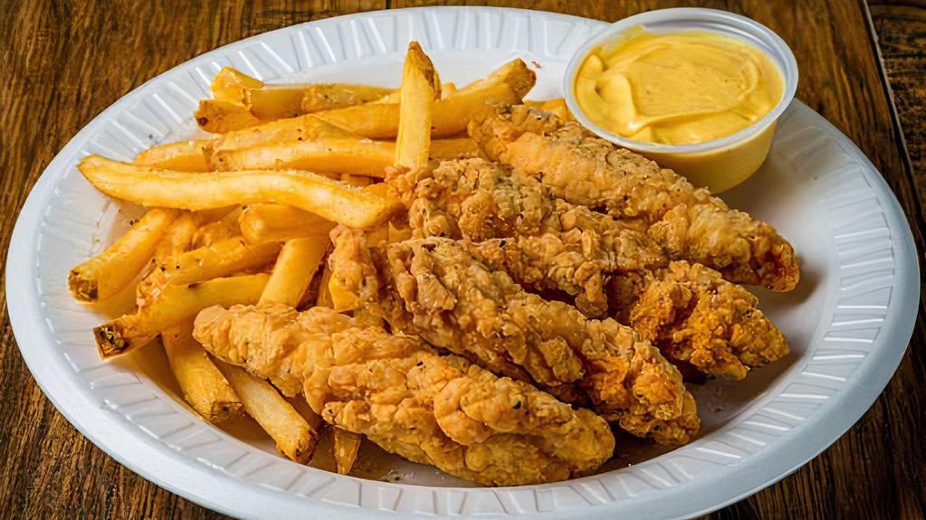 Chicken Tenders · 4 Fried Chicken Tenders served with side of choice.
