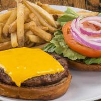 Black Angus Beef Burger · 6oz Black Angus Beef Burger served with fillings and side of choice.