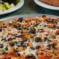 Supreme Pizza · Pepperoni, ham, sausage, beef, onion, green pepper, mushrooms, and black olives.