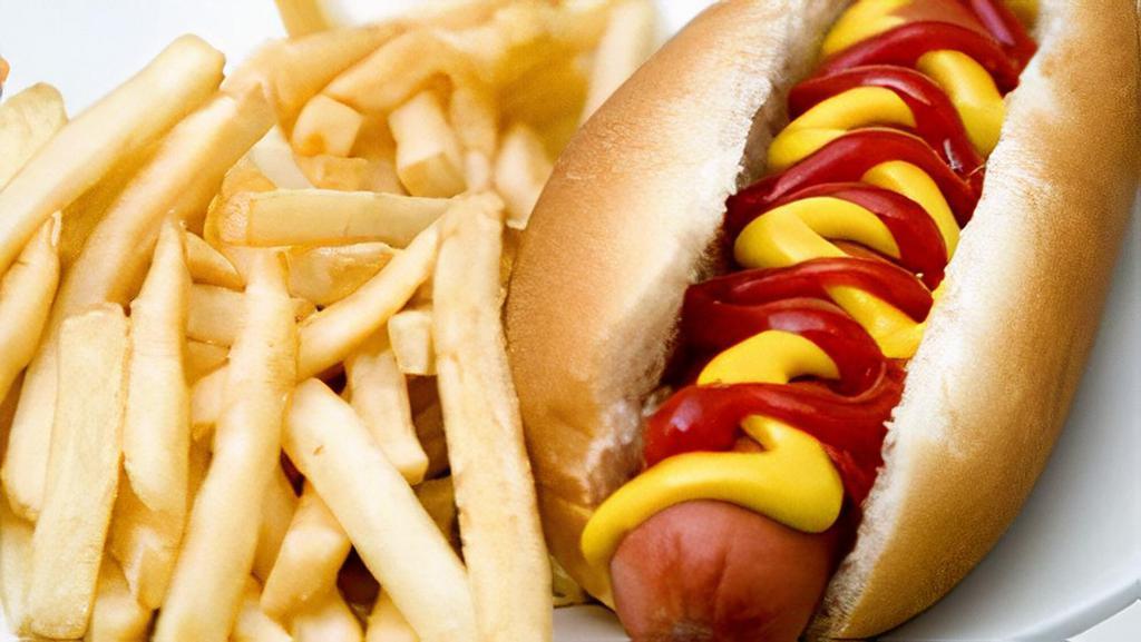 Kids Hot Dog Meal · 1 Hot dog, fries, drink and snack