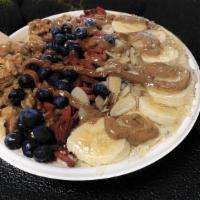 Power Bowl (Shiva Bowl) · Chia Seeds, Vanilla Protein, Oats, Banana, Almond Milk topped w/ Granola, Gogi
Berry, Bluebe...