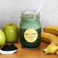 Green Recovery · Juice of granny smith apple blended with frozen banana, spirulina, ginseng & coconut water.
