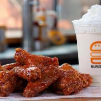 12 Chicken Wings · Served with choice of buffalo, BBQ, or sweet crunchy chili garlic sauce.