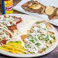Desayuno Hidalgos  · Hidalgos special. Enjoy our red and green sauce (mild) Chilaquiles. Along with 2 eggs of you...