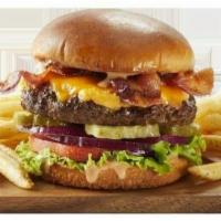 Bacon Cheeseburger · Cheddar, all-natural cheddar spread, lettuce, tomato, red onions, pickles, bacon and Fridays...