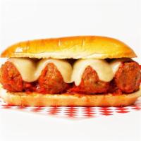 Meatball · Beef meatballs, marinara, and melted mozzarella on an Italian roll.