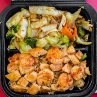 Chicken & Shrimp · Hibachi comes with fried rice or noodle yummy-yummy sauce and vegetables. included cabbage c...