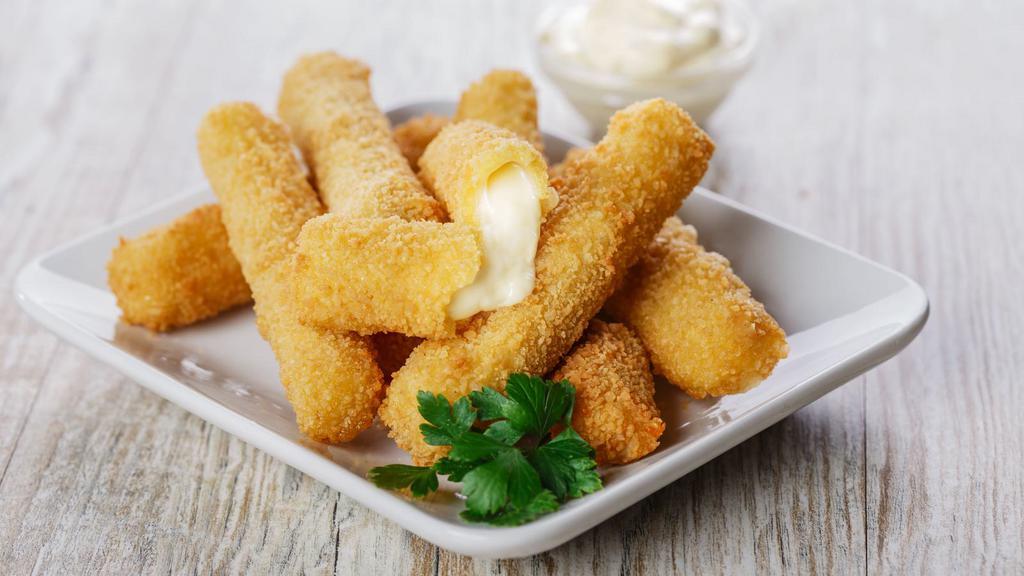 Mozzarella Sticks · Six pieces of fresh cheese sticks stuffed with mozzarella cheese.