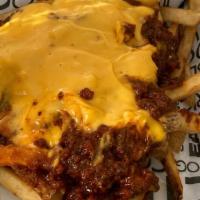 Factory Loaded Fries · Large chili cheese fries with shredded bacon, diced hot dogs, jalapeño, green onions and try...
