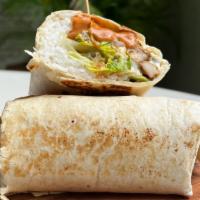 Burrito Rico · Grilled chicken, rice, lettuce, tomatoes, guacamole, sour cream and chipotle sauce