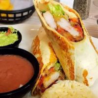 Shrimp Or Mahi Mahi Fish Burrito · 12 inches flour tortilla filled with shrimp or mahi-mahi, sautéed onions, peppers, tomatoes,...