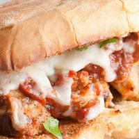 Meatball Parmigiana Hot Sub · Meatball, marinara sauce and cheese.