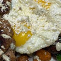 Gumby'S Bowl · Sausage, 2 eggs, sweet potato home fries, spinach, mushrooms, goat cheese & green goddess dr...