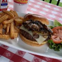 O.S Burger · Mushrooms, Onions & Swiss Cheese. Comes with side.