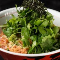California Poke Bowl  · Salmon, spicy tuna, shrimp, seaweed salad, masago, avocado and cilantro.