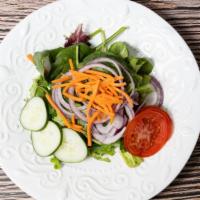 House Salad · Mixed greens, tomato, red onions, cucumber, carrot.