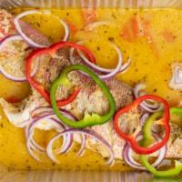 Snapper · Whole Snapper Steamed or fried marinaded in a spicy Caribbean sauce serve with rice and frie...