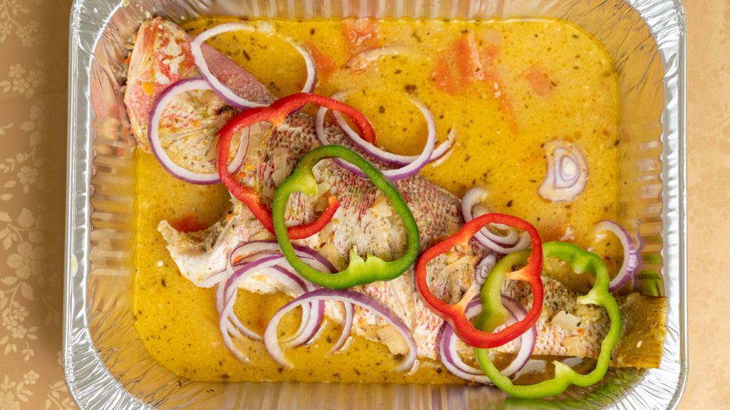 Snapper · Whole Snapper Steamed or fried marinaded in a spicy Caribbean sauce serve with rice and fried plantain.